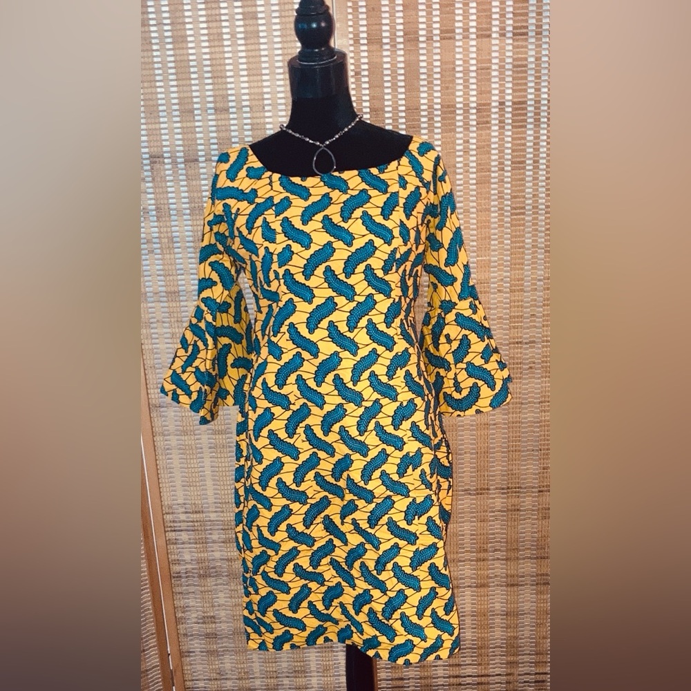 NWOT Handmade African Mini Dress w/ Bell Accented Sleeves- Size Medium-Large